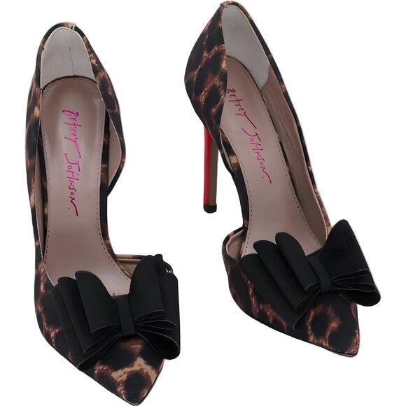 Betsey Johnson Leopard Bow D'Orsay Evening Pumps High Heel US 6 - Picture 1 of 6